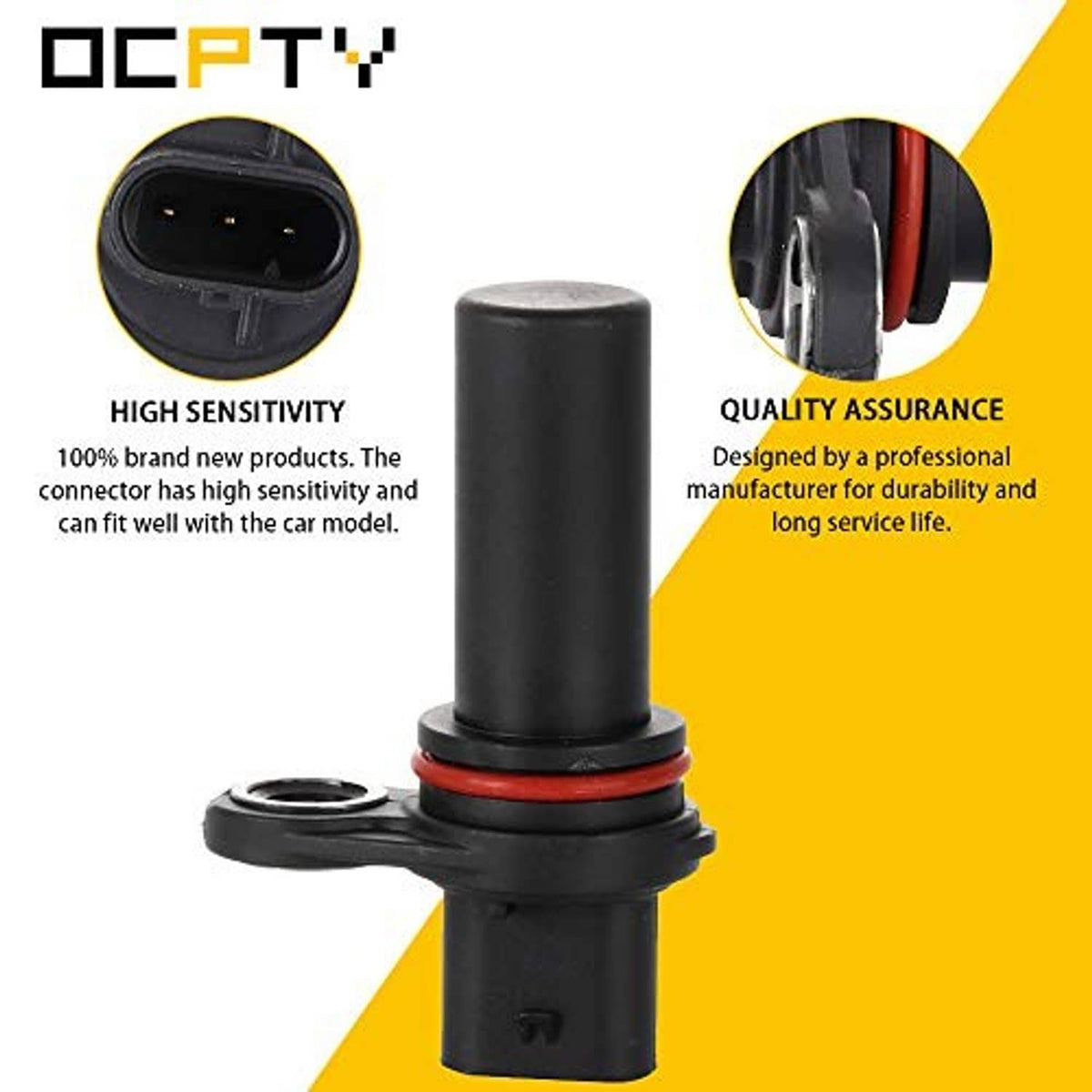 Crankshaft position sensor with red sealing ring and two-wire connector, black housing
