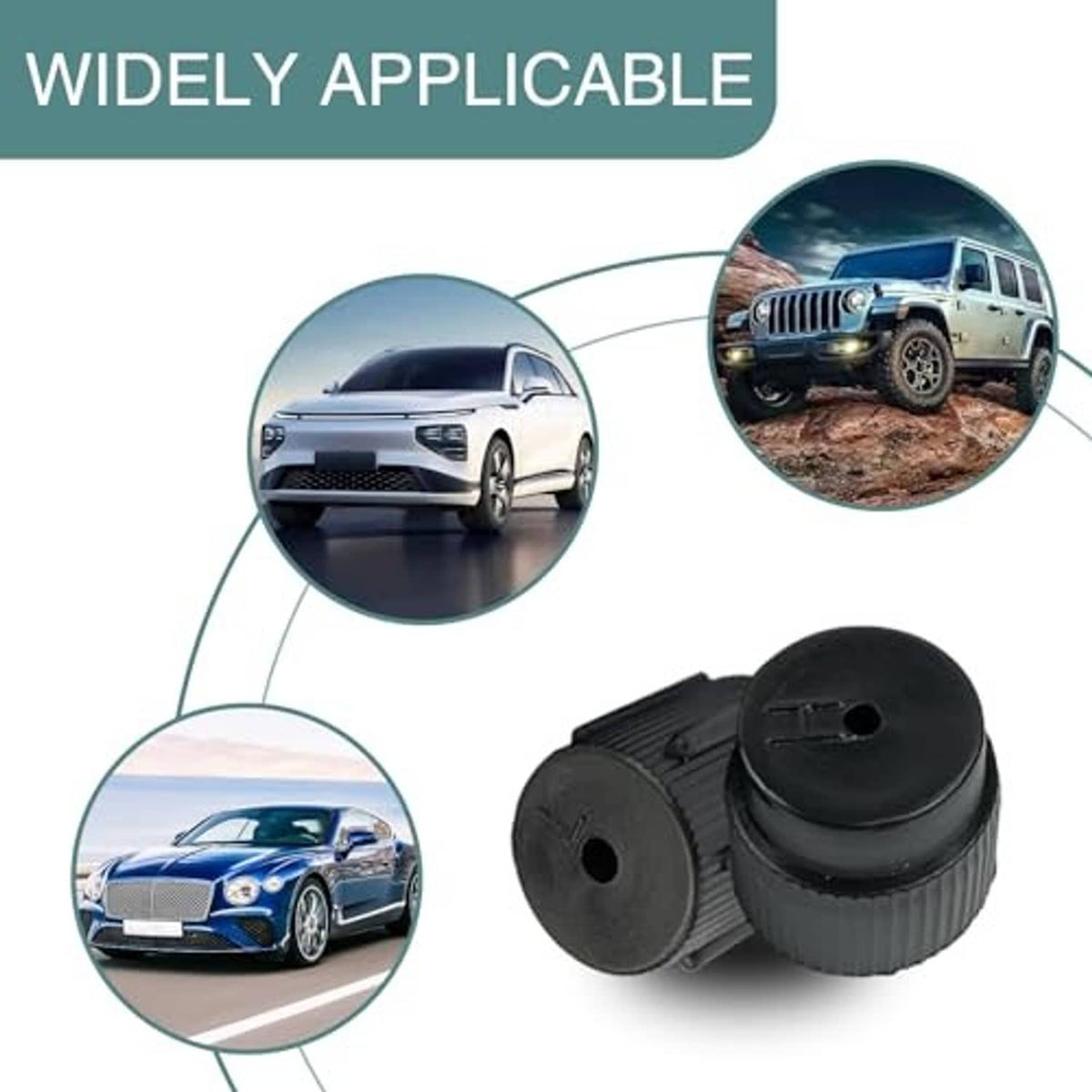 Black ribbed air conditioning valve cap with top hole and side opening