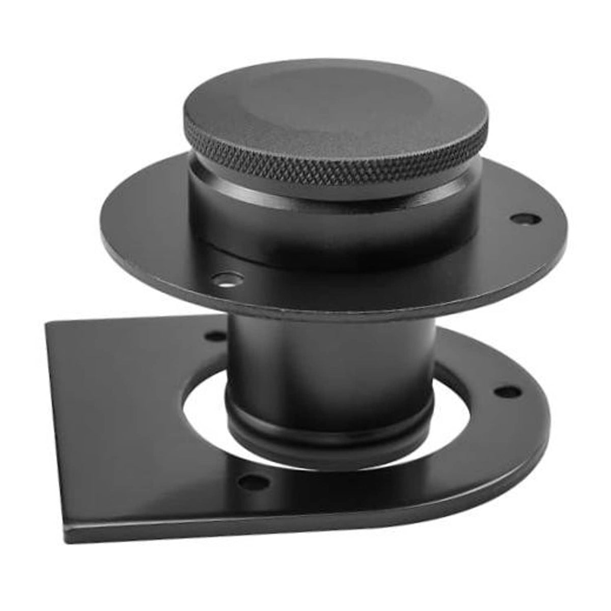 Black remote fuel tank filler neck assembly with textured cap and weld-on bracket