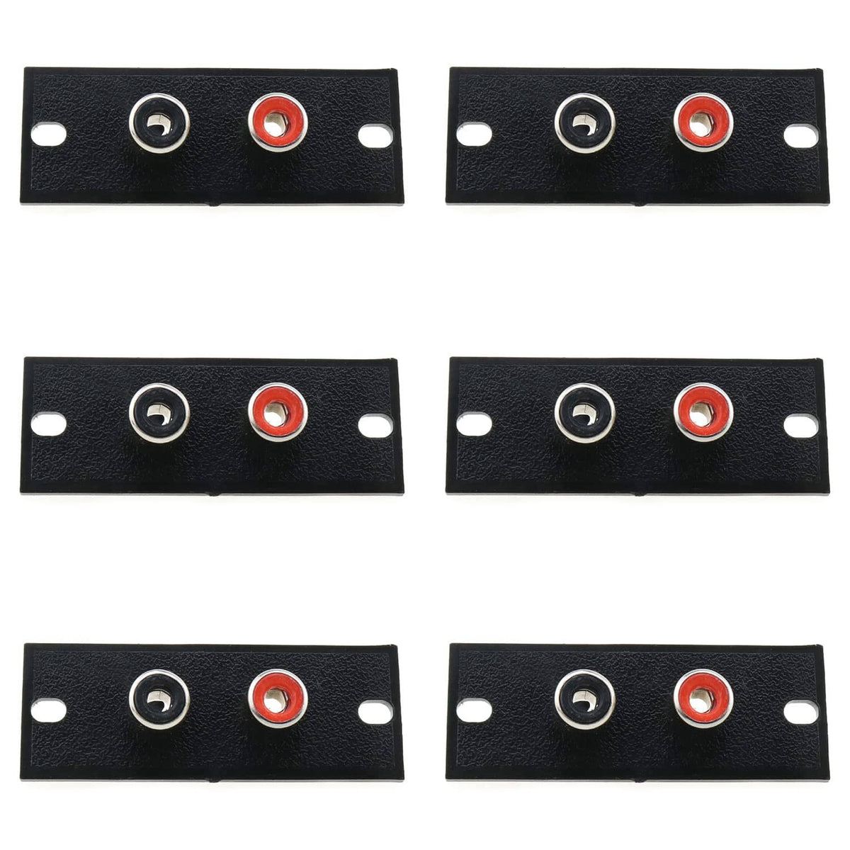 Six-piece RCA wall panel set with two jacks per plate: gold-ring and red-ring RCA.