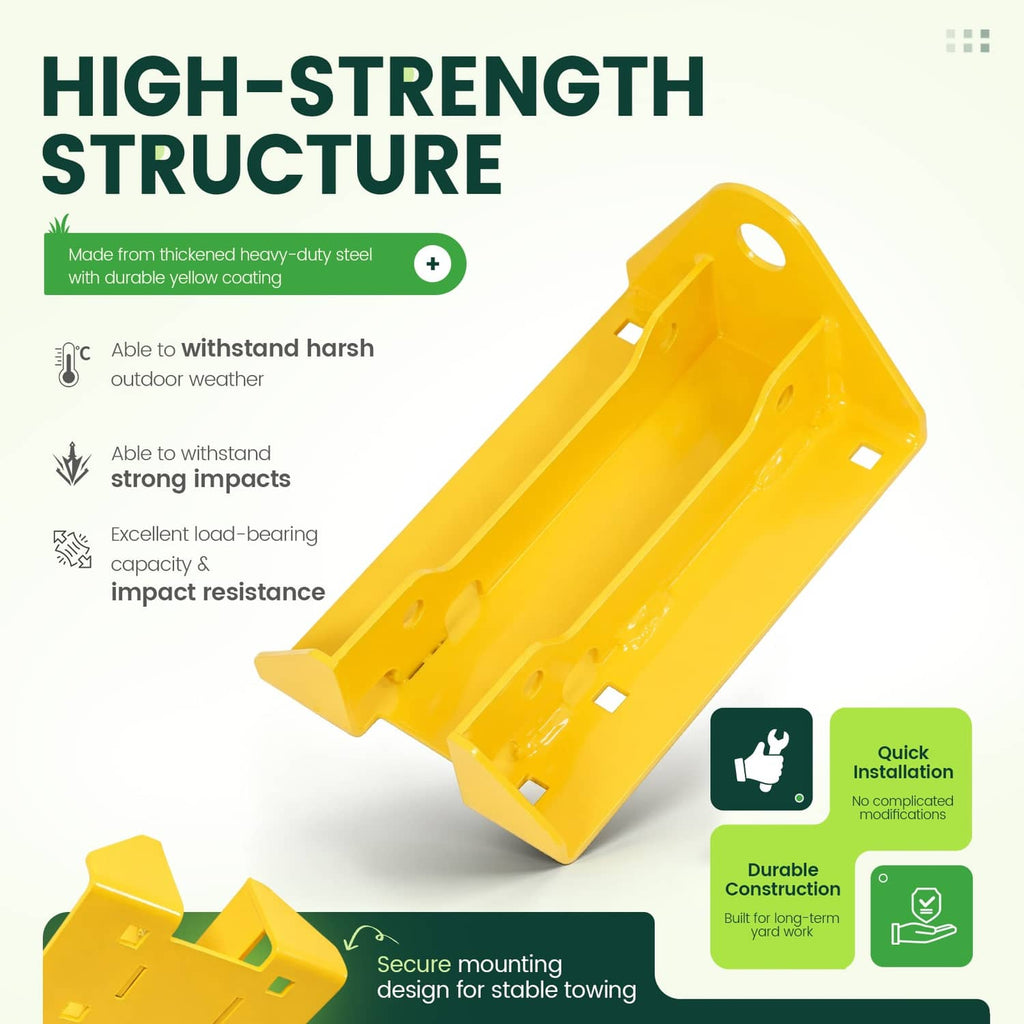 Heavy-duty yellow hitch bracket with bolt holes and attachment tabs