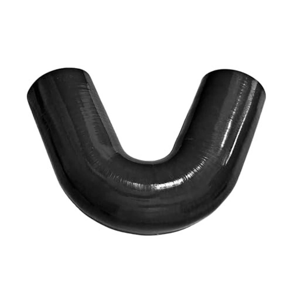 Black 135-degree silicone coupler elbow, curved U-bend with open hose connections