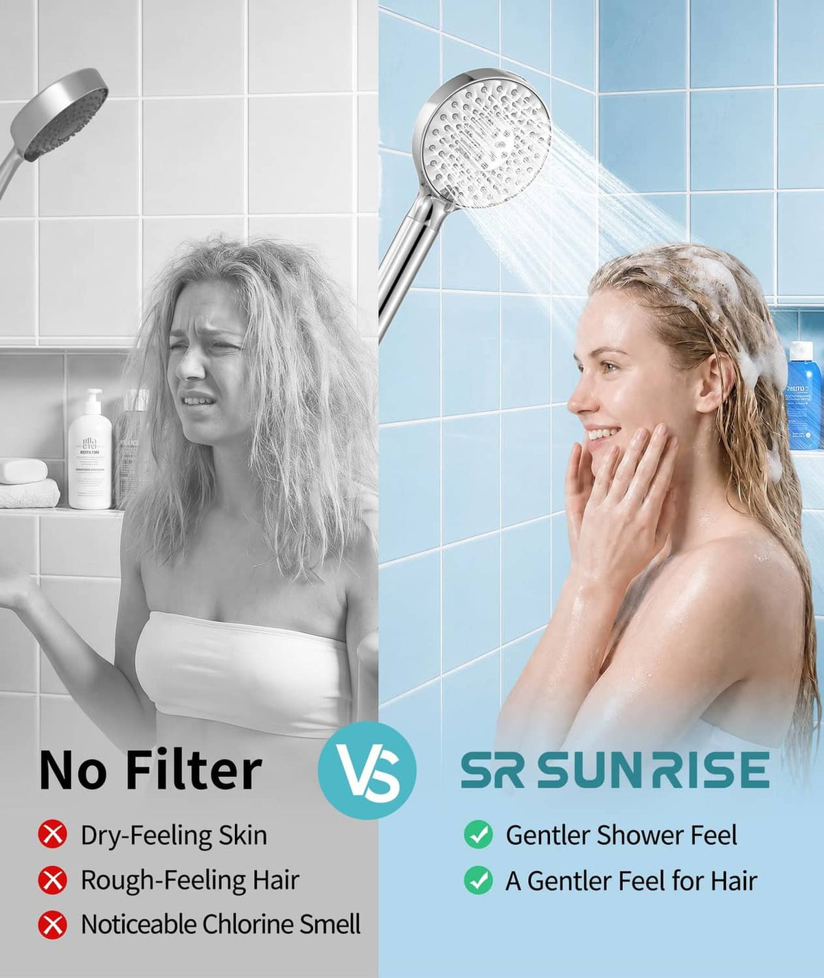 Chrome showerhead with handheld spray head for a gentle shower experience