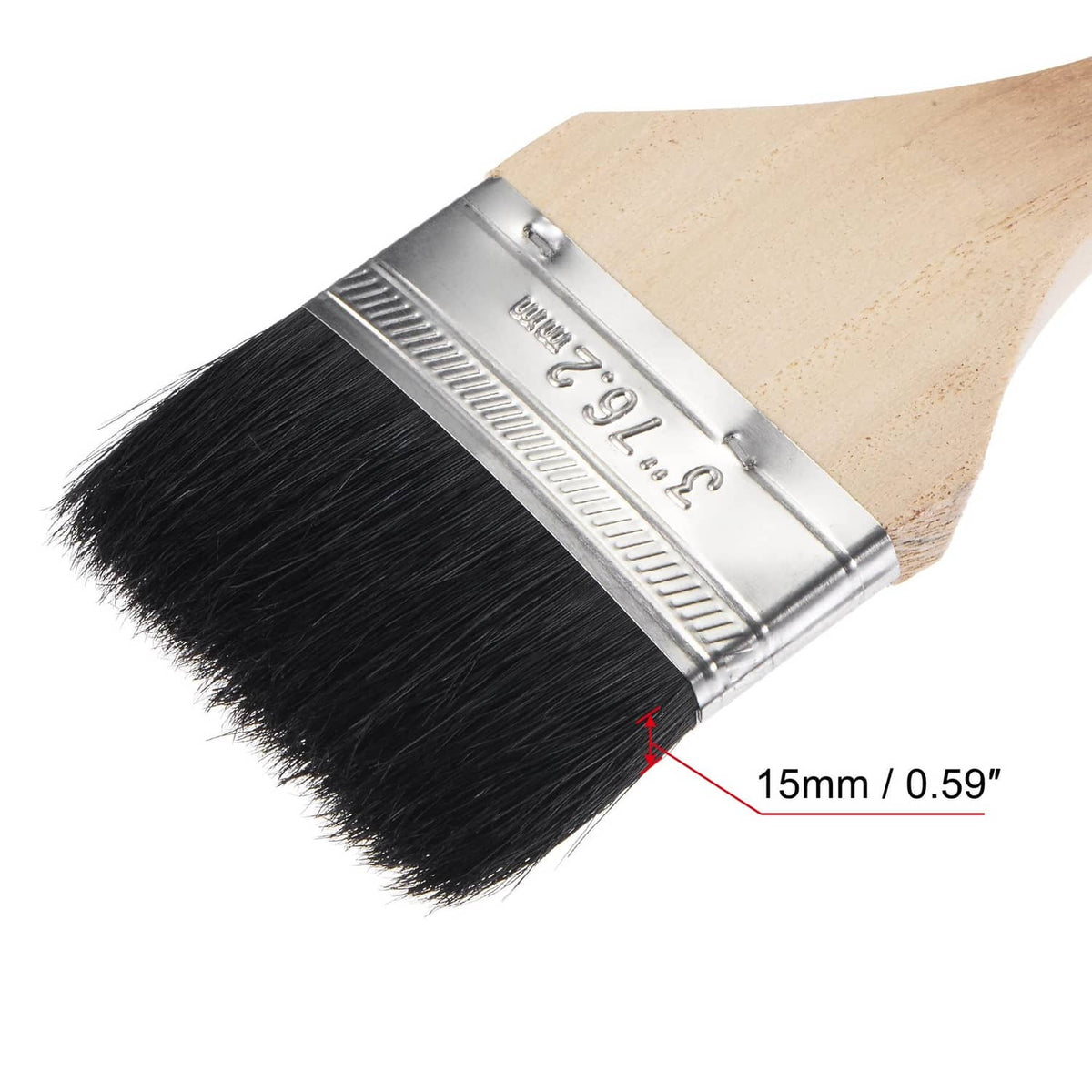 Angled radiator paint brush head with black bristles and silver metal ferrule