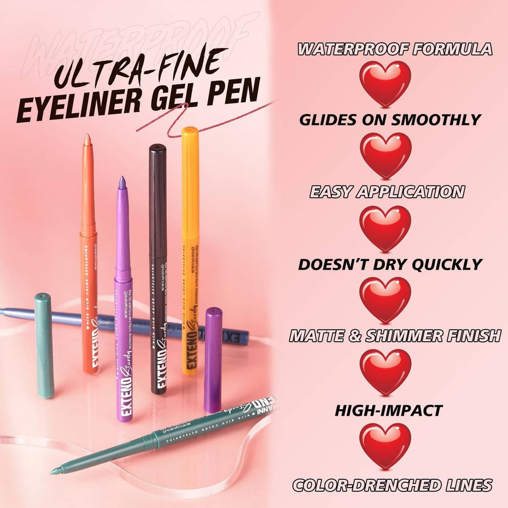 Ultra-fine waterproof eyeliner gel pens in multiple colors with ultra-thin tips