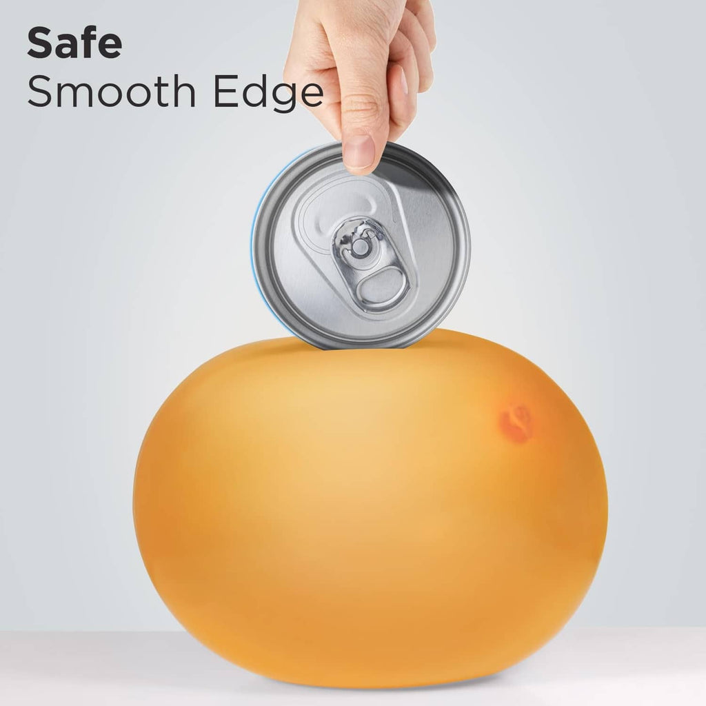 Black electric can opener removing a can lid with smooth edge design
