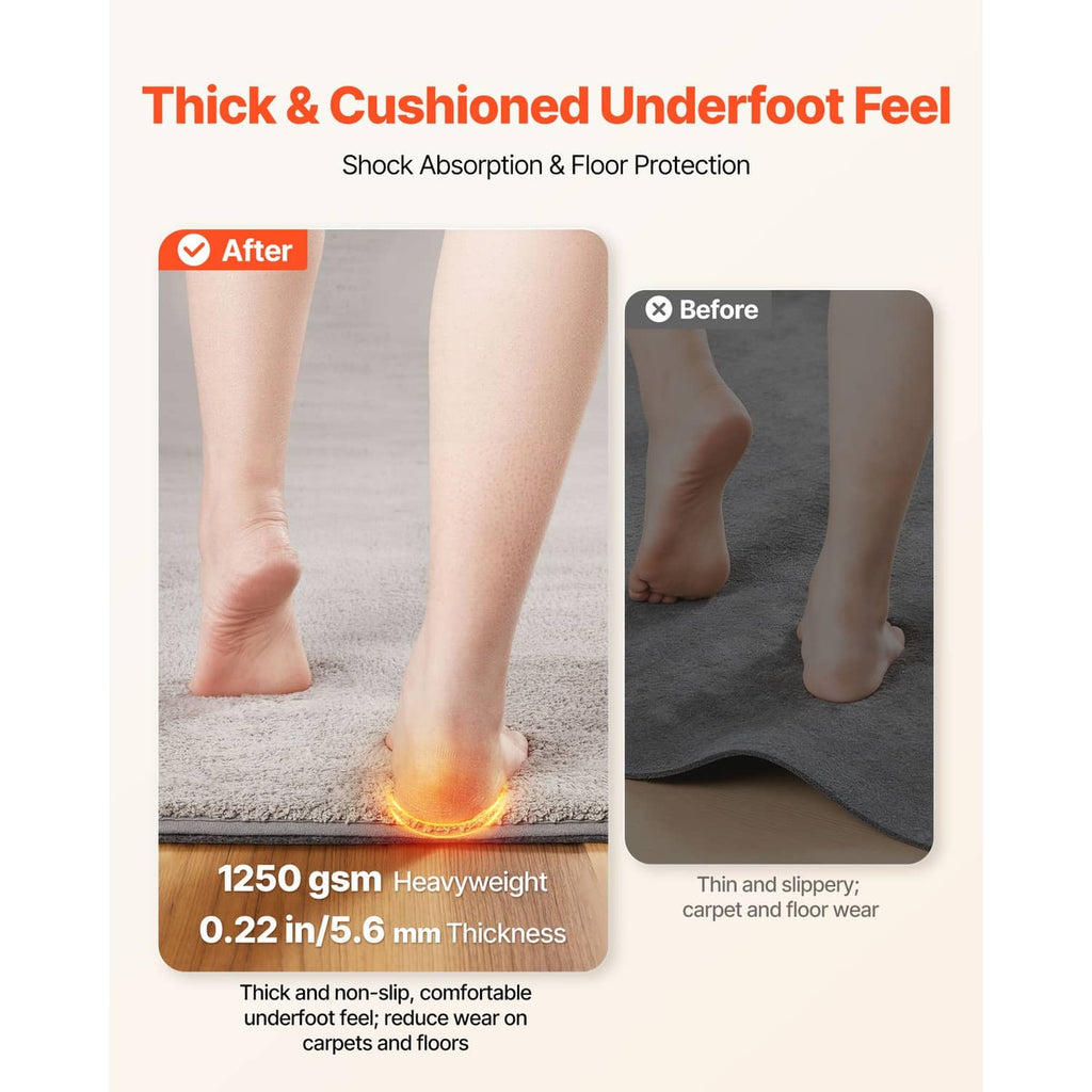 Thick cushioned underfloor rug pad, gray felt top for shock absorption
