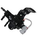 Black fuel tank reservoir valve assembly with wiring connectors and mounting bracket