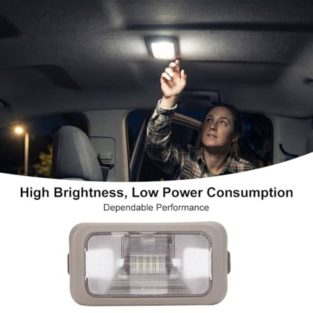 Beige LED dome roof light with glowing white light through clear cover