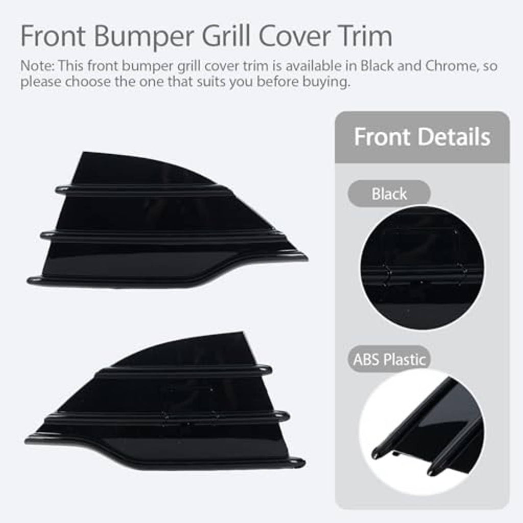 Black front bumper grille cover trim, ABS plastic, with horizontal slat design
