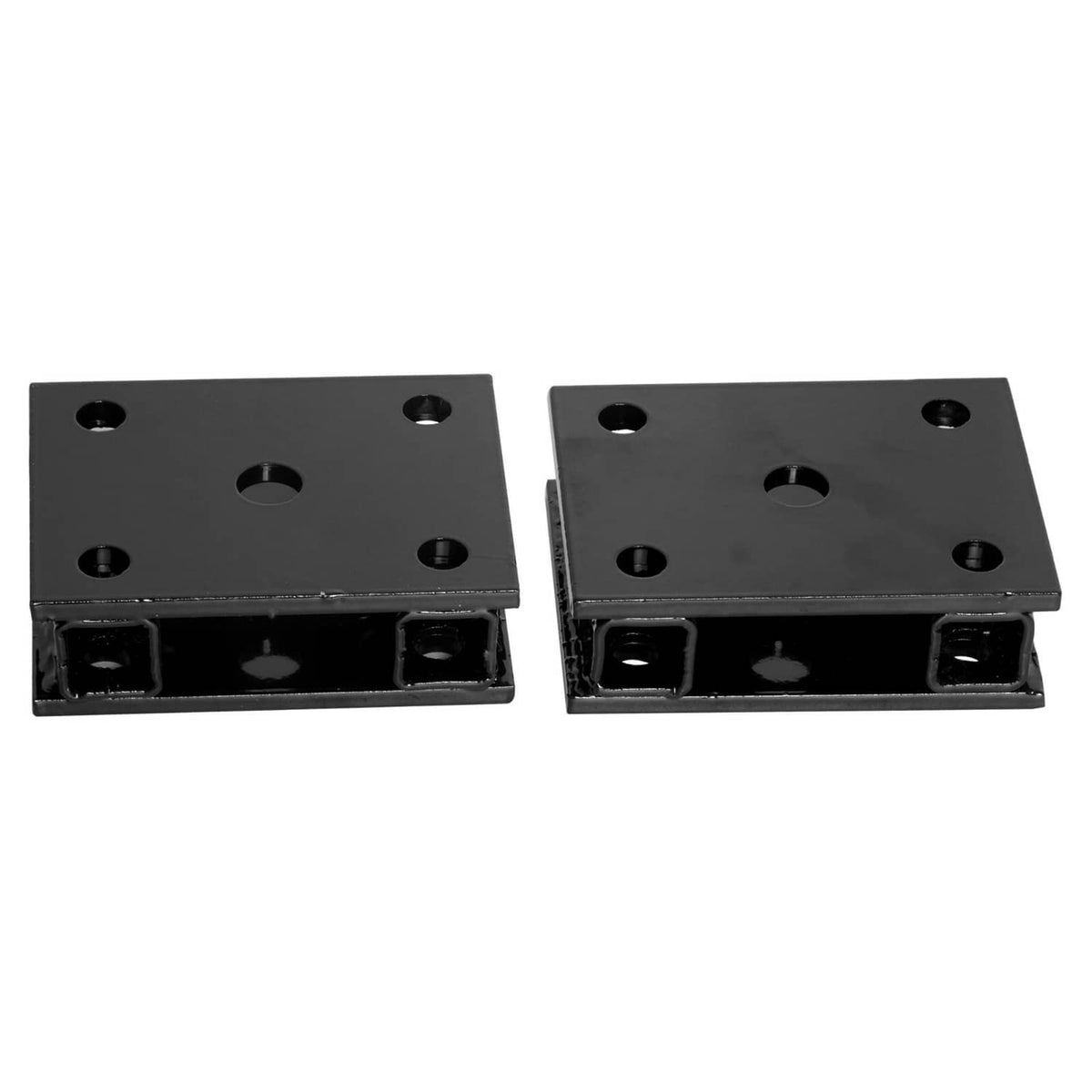 Black rectangular lift bracket mounting blocks with circular holes and welded base