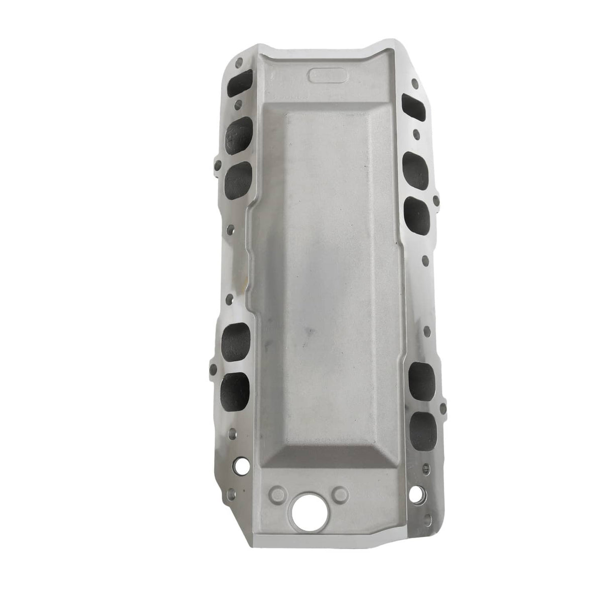 Dual-plane intake manifold housing with multiple port openings and bolt holes around edges.