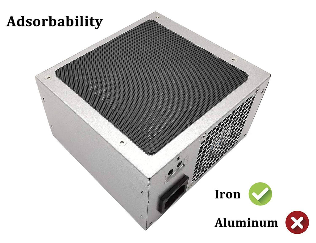 PC case dust filter screen with square dark mesh on gray metal mount