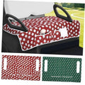 Red Christmas golf cart seat cover with white dot pattern and center pouch; covers front seat