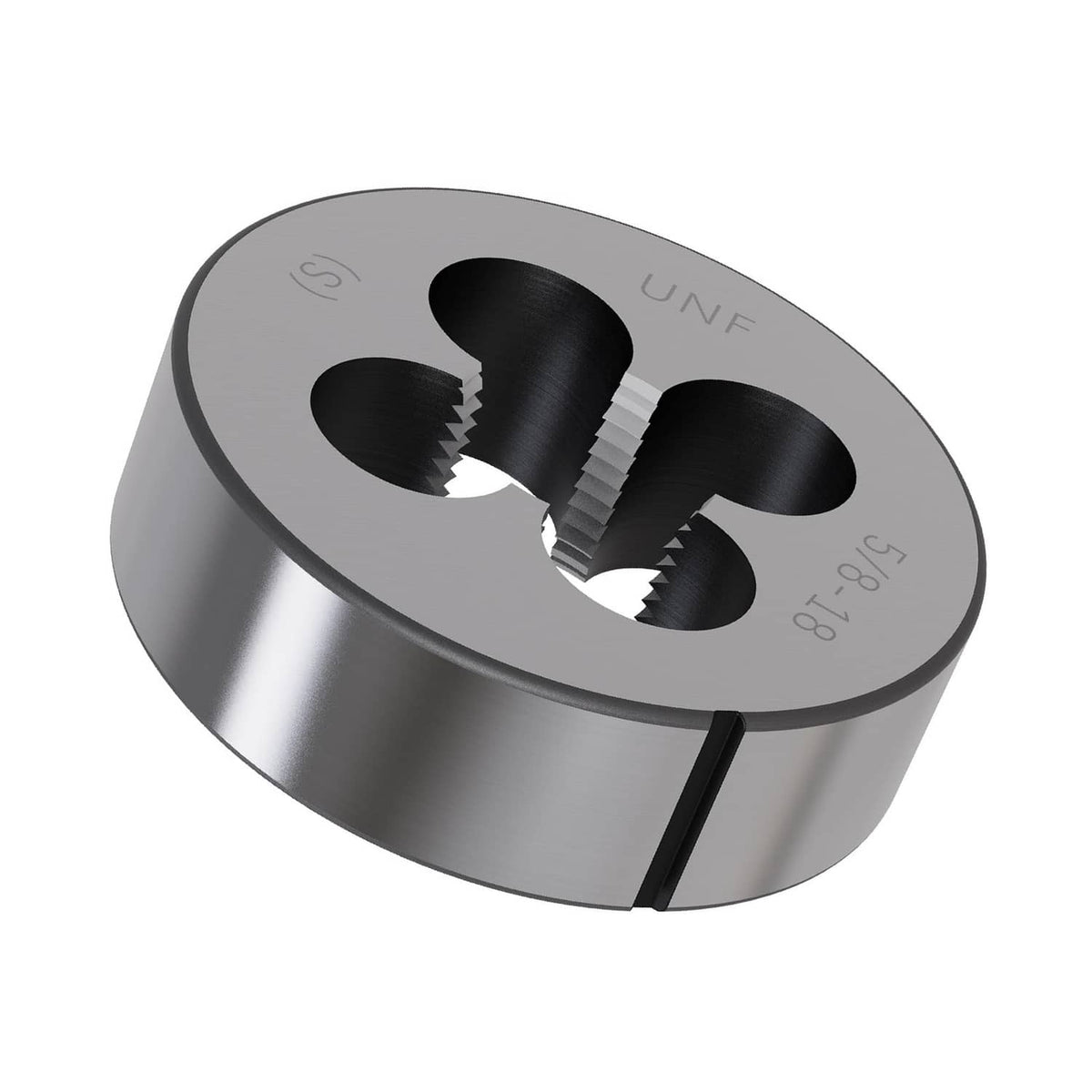 Round UNF threading die with four cutting slots, silver metal body