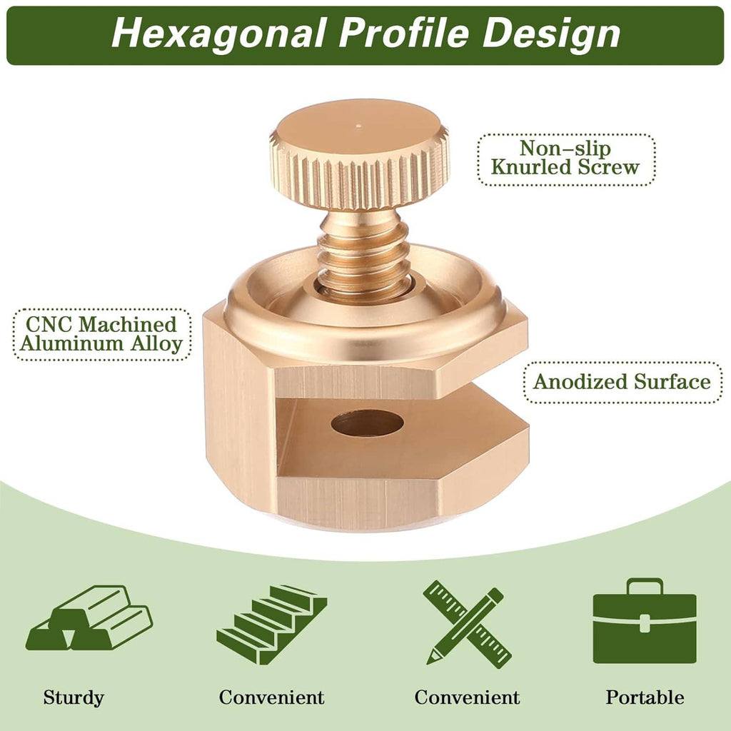 Hexagonal-profile stair gauge clamp with knurled thumb screw and anodized aluminum base