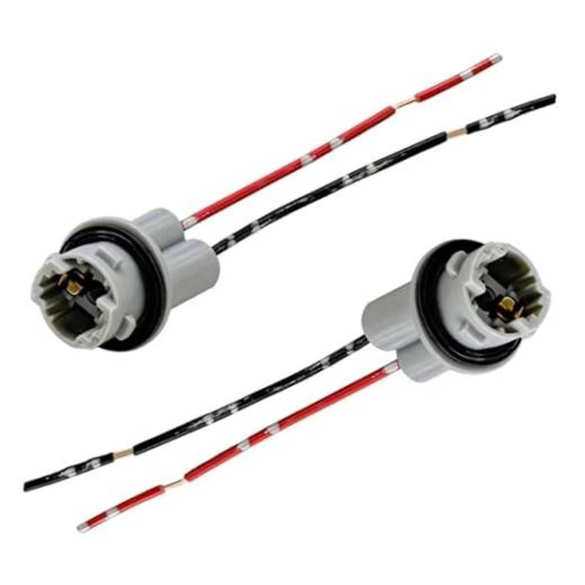 2PCS T15 bulb socket pigtail wiring harness adapter set, gray sockets with red and black wires