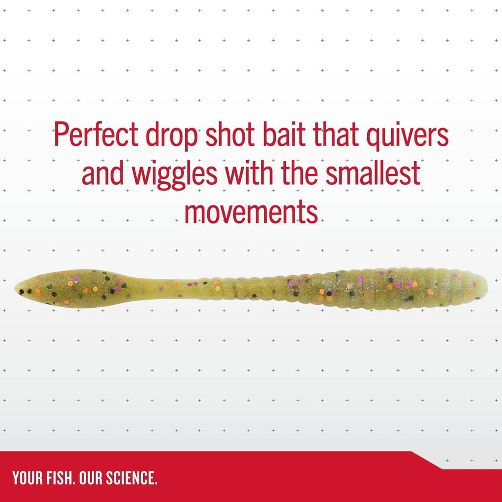 Soft plastic baitfish-style lure, pale green with orange and purple speckles