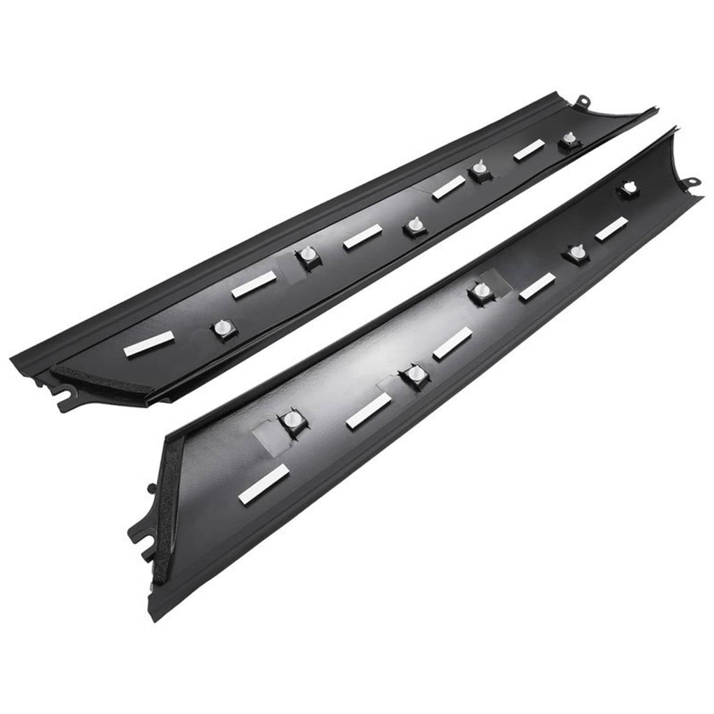 Windshield pillar trim molding pair with multiple mounting clips and channels