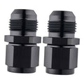 Black AN flare expander fitting adapter with male threaded ends and hex body.