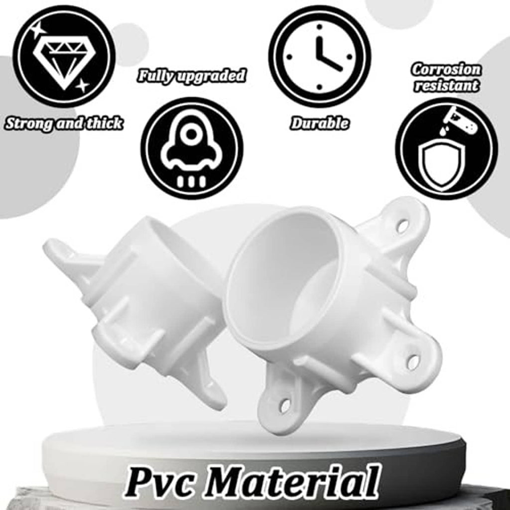 White PVC flange table screw cap fitting with 2-inch pipe opening, angled view