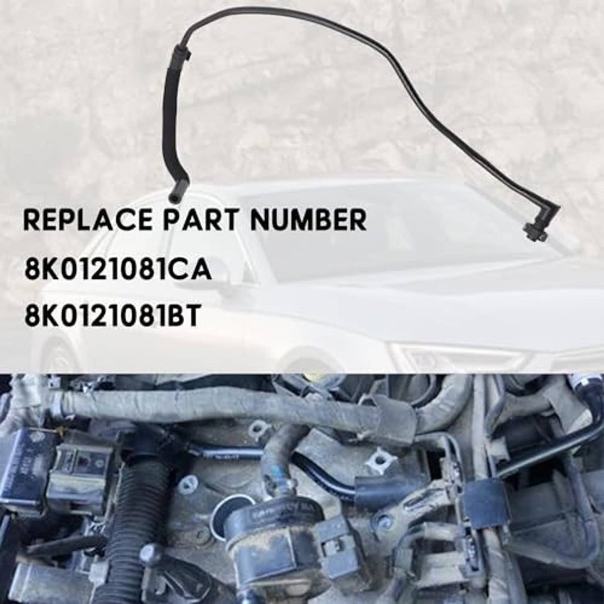 Engine coolant overflow hose with molded connectors and black rubber tubing