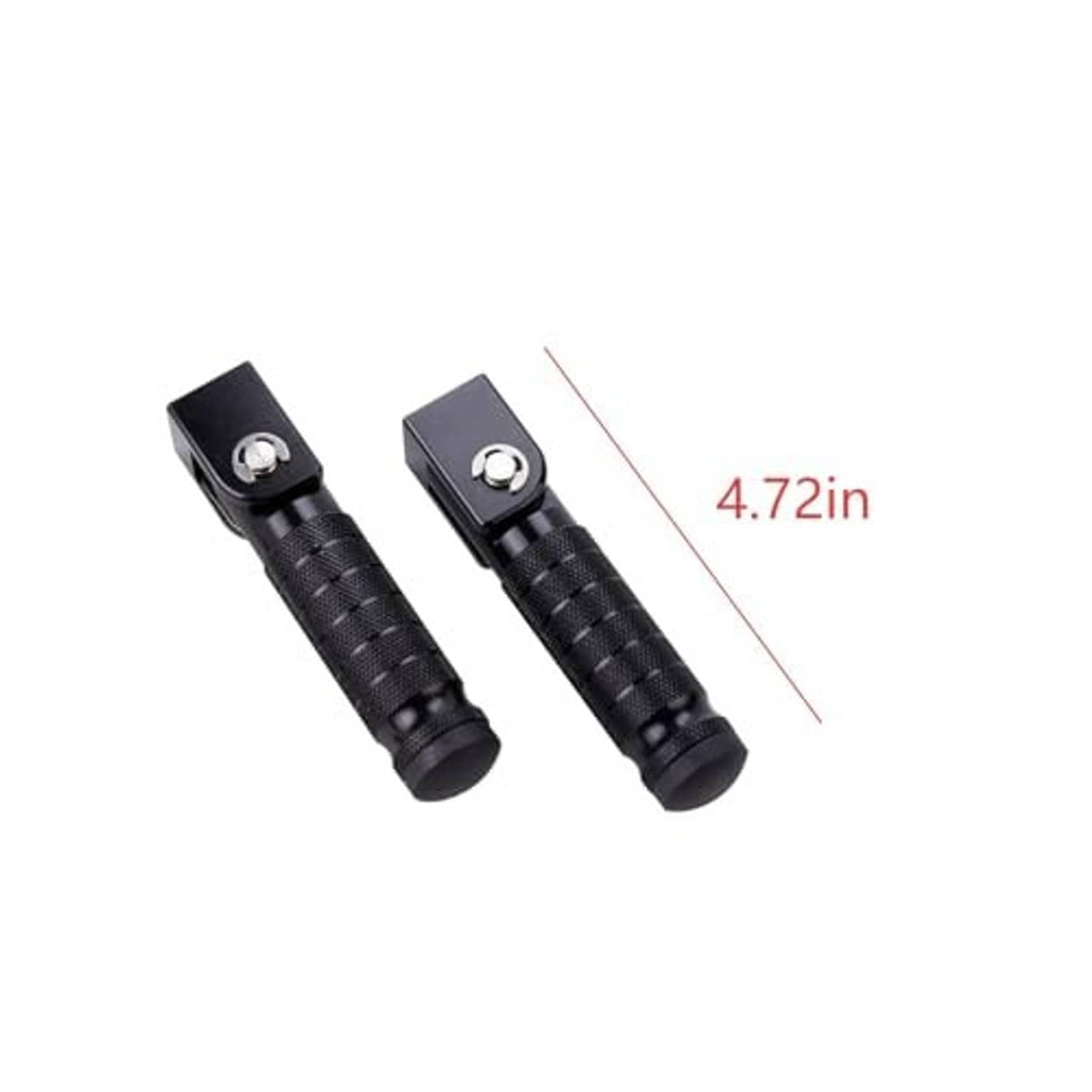 Pair of black textured motorcycle foot peg covers with round pivot hardware, 4.72 in length