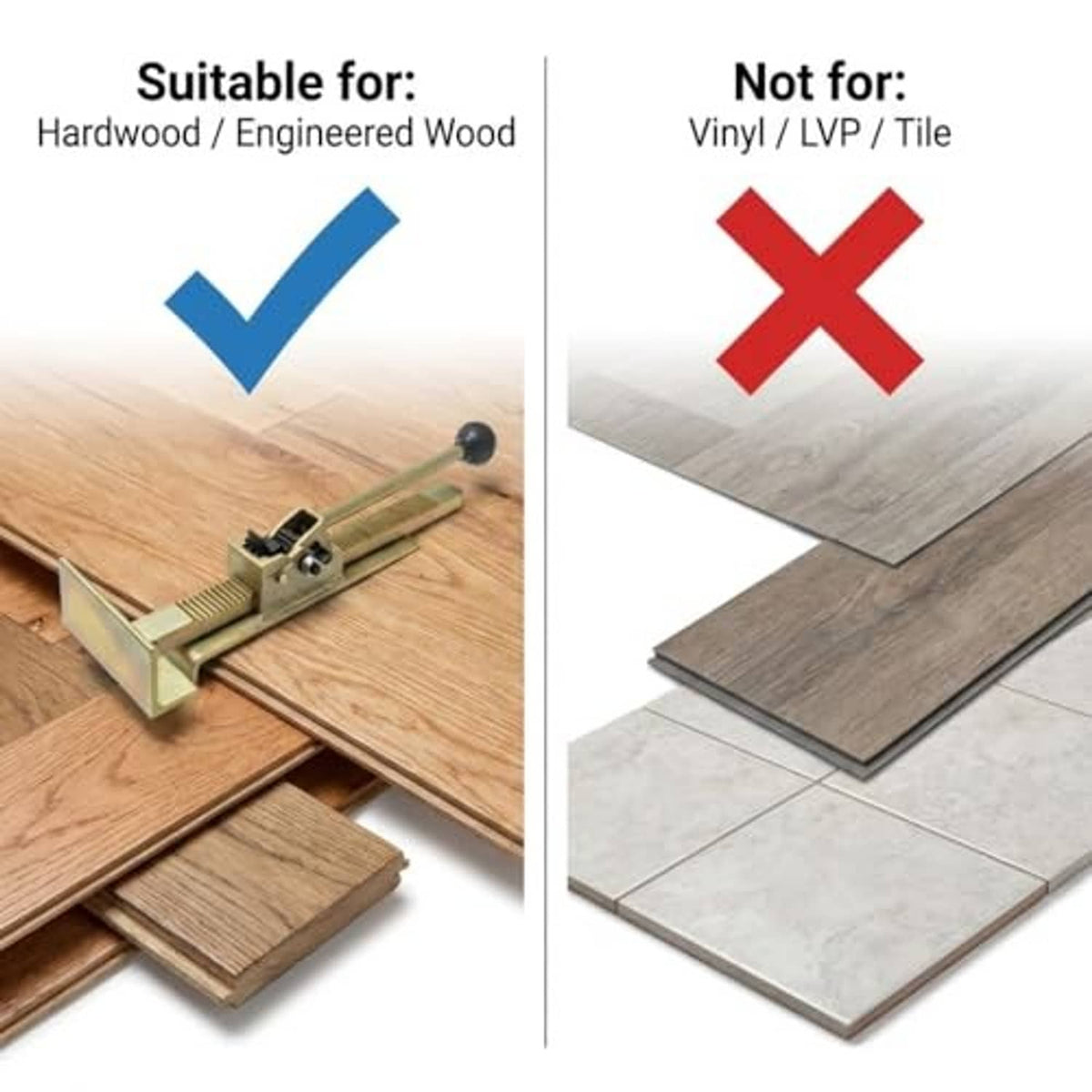 Flooring jack for hardwood and engineered wood; not for vinyl, LVP, or tile