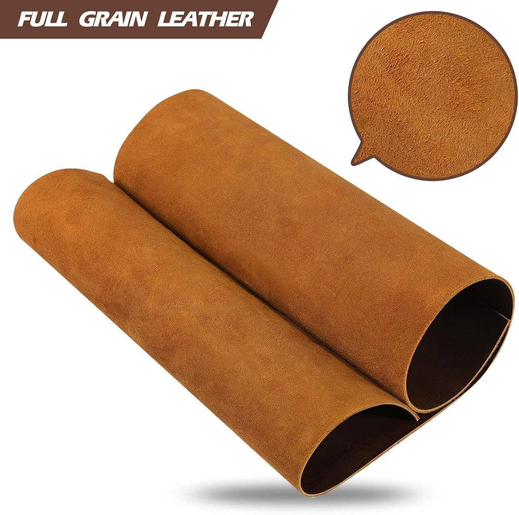 Tan full-grain leather roll sheet with a matching round cut piece