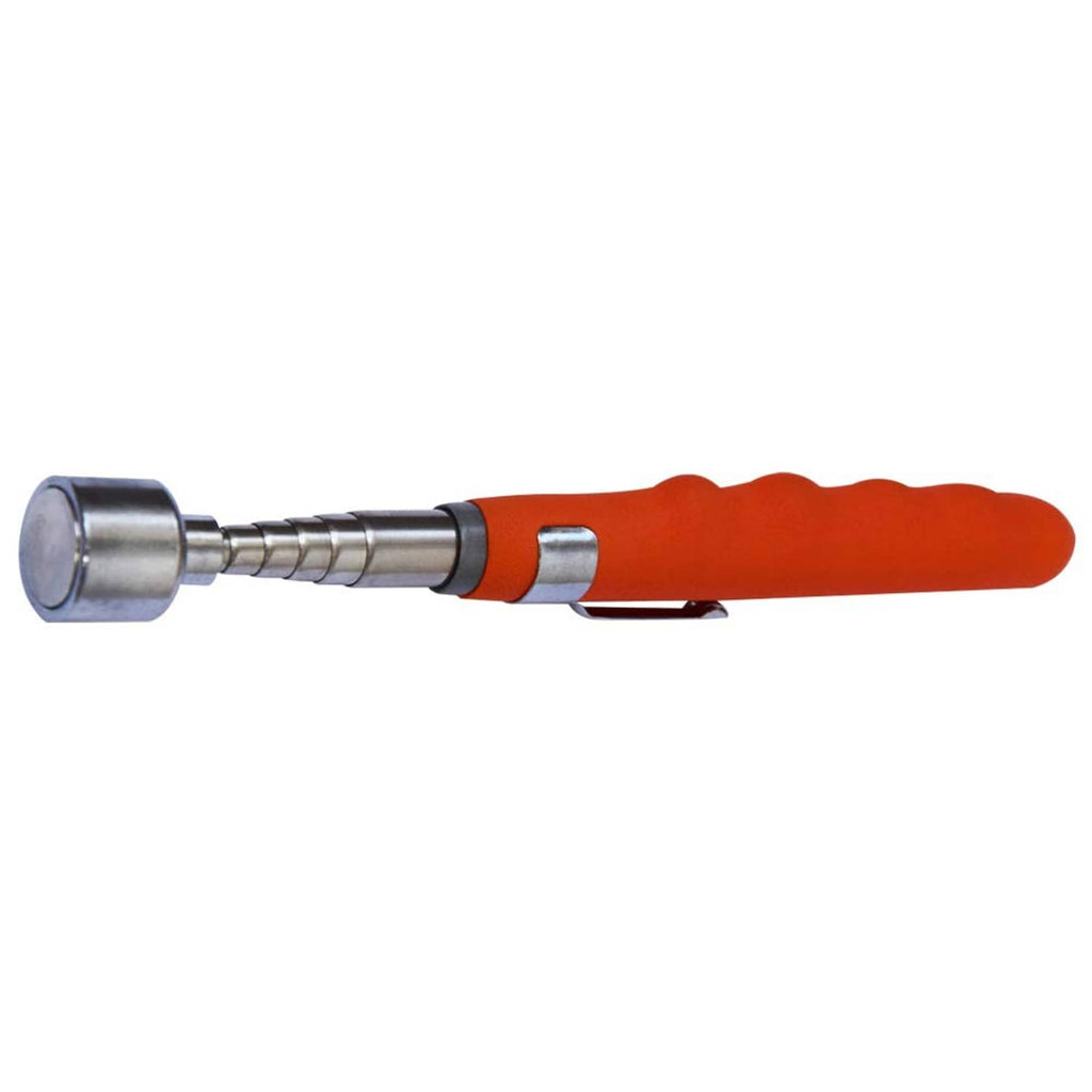 Orange telescoping magnetic pick-up tool with chrome magnet head and extended handle