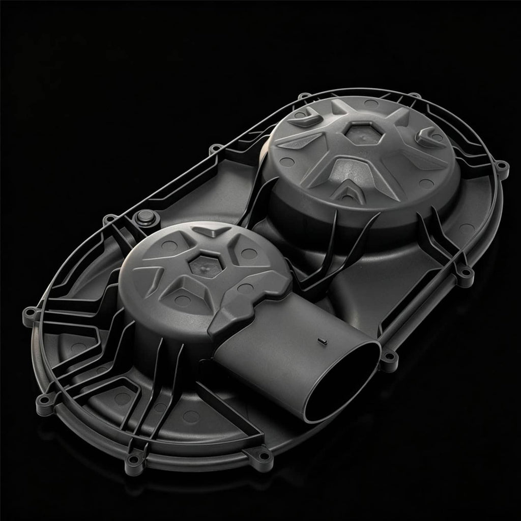 Outer clutch cover set with two gear-like caps and molded ventilation channels