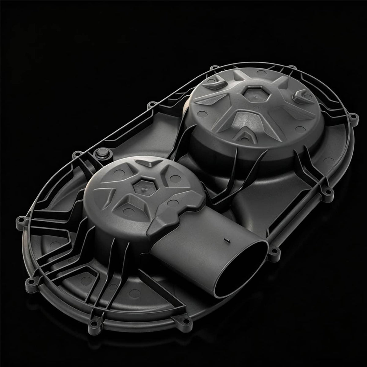 Outer clutch cover set with two gear-like caps and molded ventilation channels