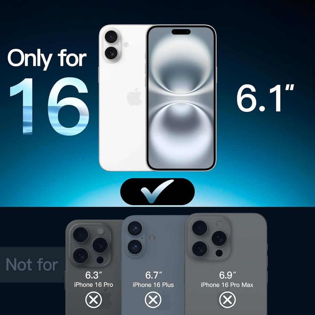 iPhone 16 screen protector, clear tempered glass film shown on phone front
