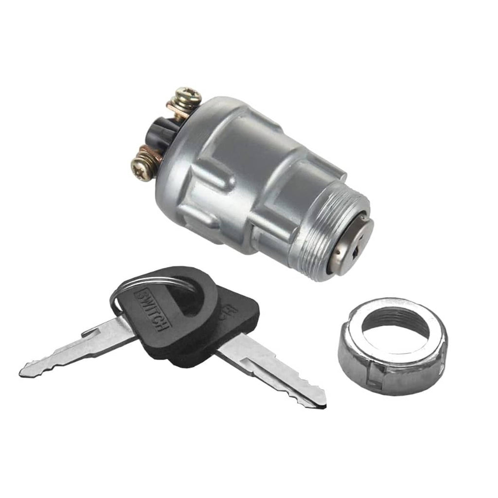Ignition key switch set with black keys and silver lock cylinder, includes nut
