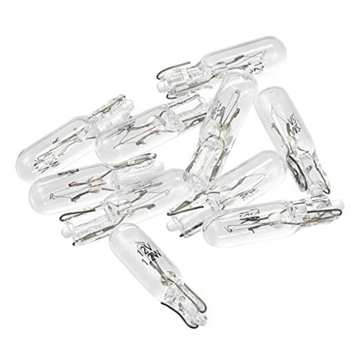 Pack of 10 clear T5 W1.2W LED dashboard bulbs, transparent glass body