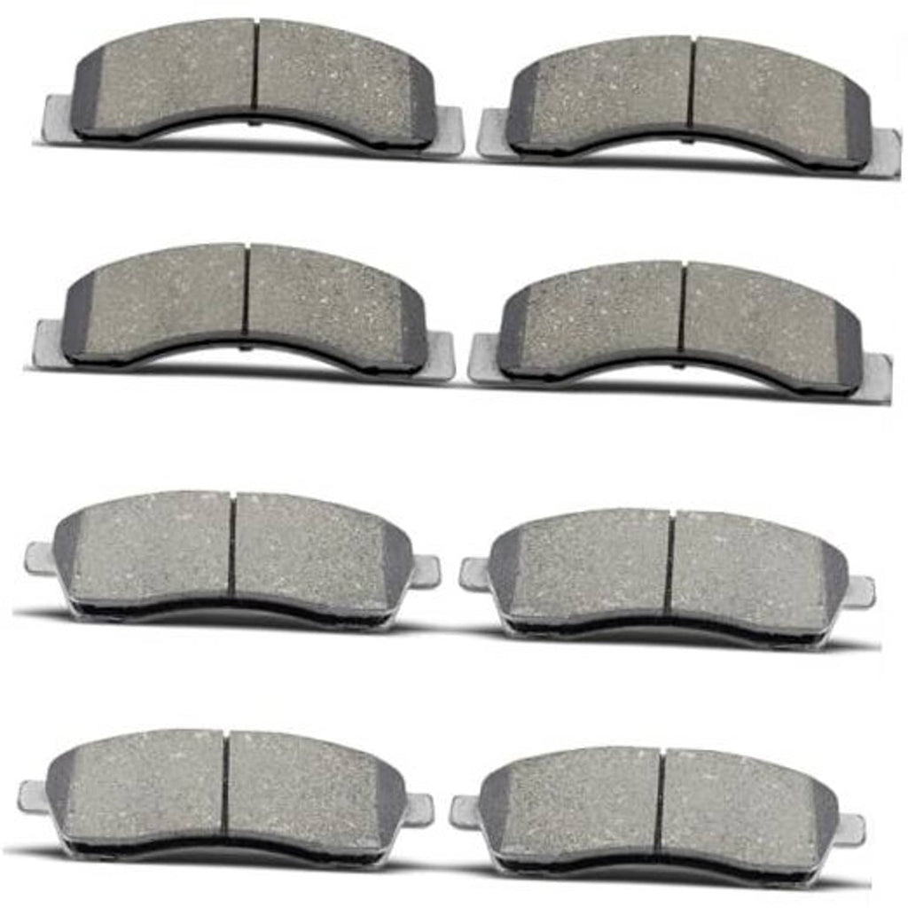 Ceramic brake pads set, four pairs of gray friction pads with metal backing