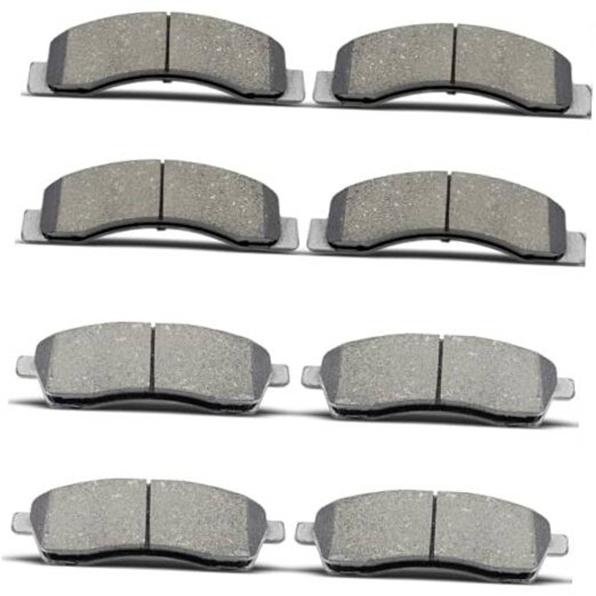 Ceramic brake pads set, four pairs of gray friction pads with metal backing