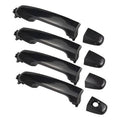 Black exterior door handle set with four pull handles and small mounting covers