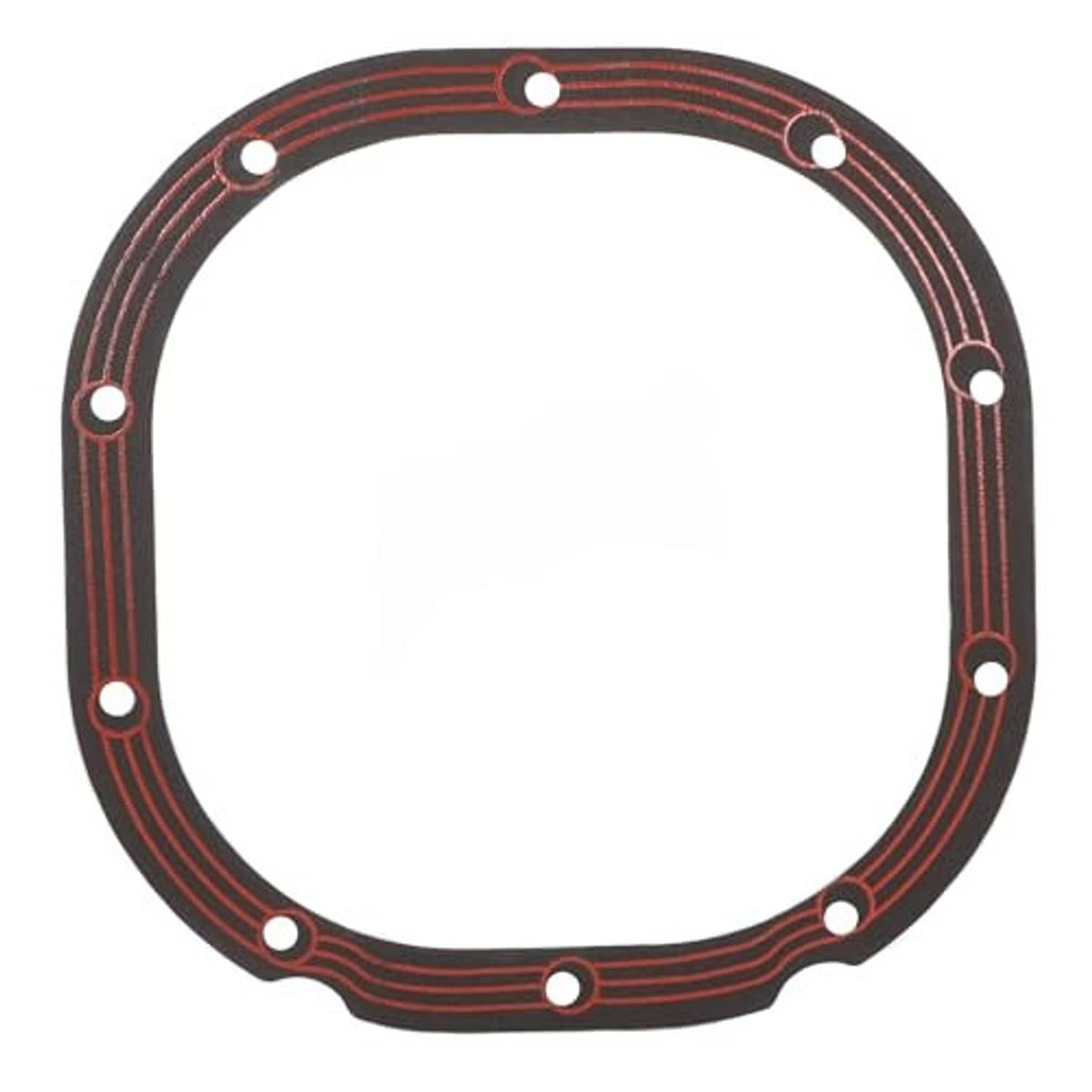 Rear differential cover gasket, red striped sealing ring with round bolt holes