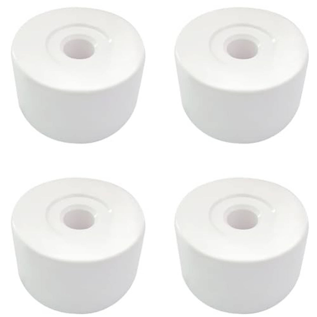 White caster pipe cap fittings, round caps with central hole and flange detail