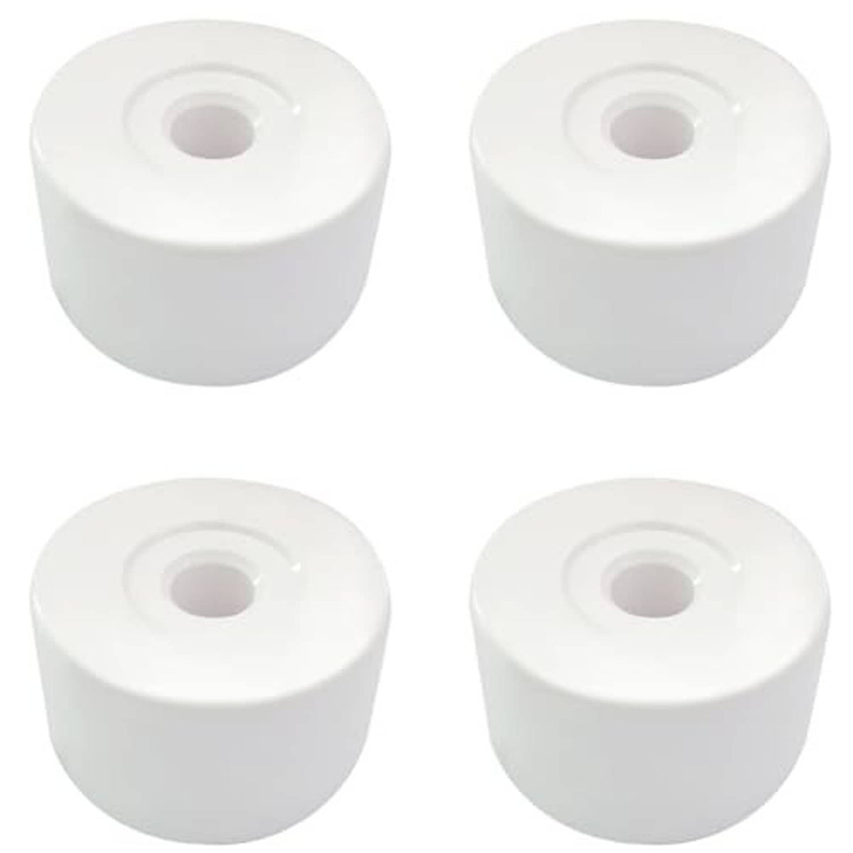 White caster pipe cap fittings, round caps with central hole and flange detail