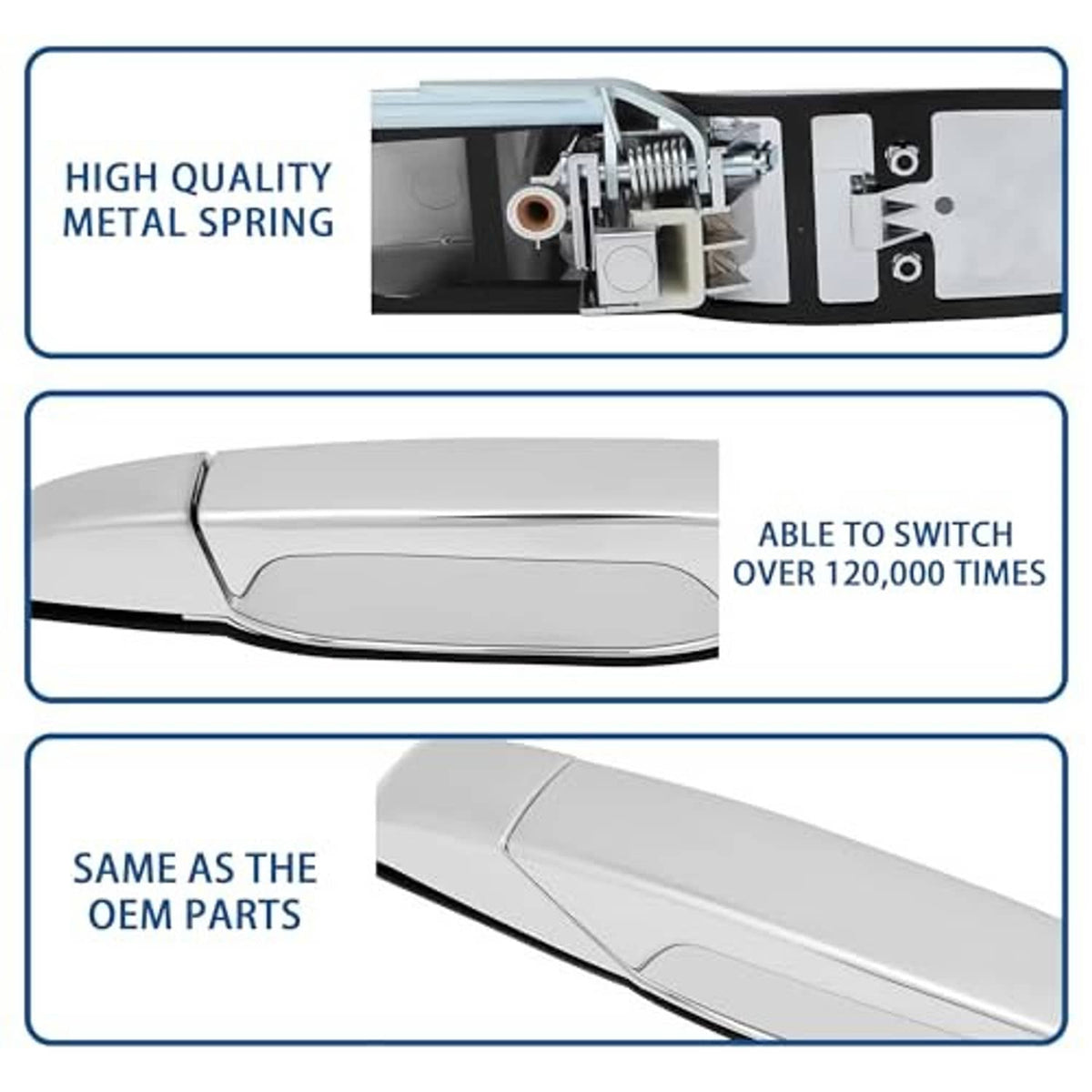 Exterior door handle detail showing metal spring and switch mechanism