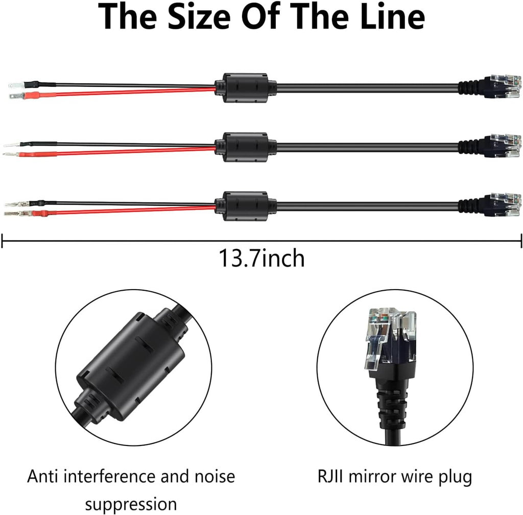 Hardwired radar detector power cord set, 13.7-inch cable length with RJ11 mirror plugs