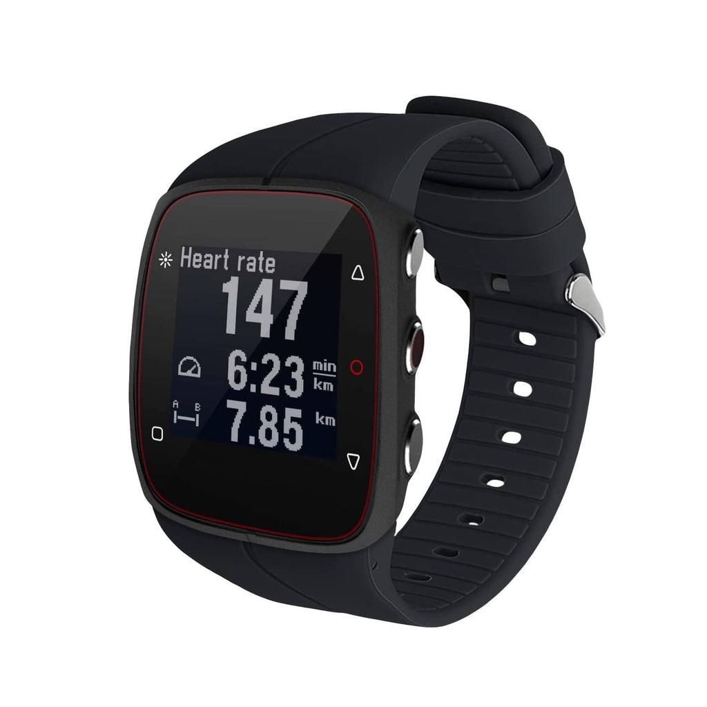 Black smartwatch replacement strap with pin-and-buckle for Polar M400/M430 watch