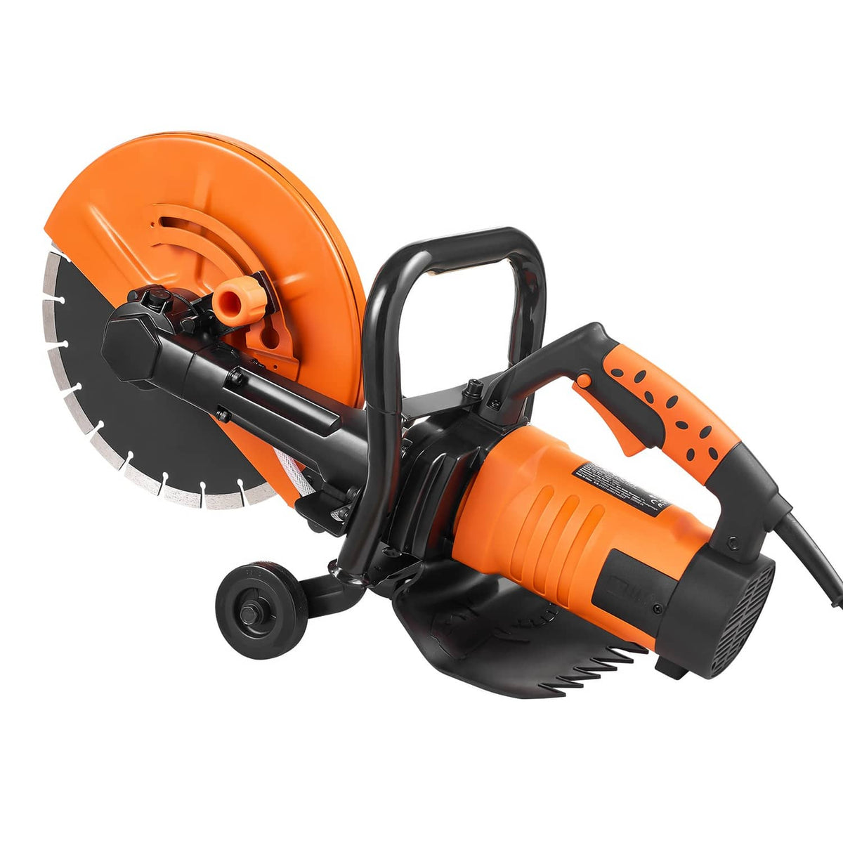 Uimoso 12 in electric concrete saw, orange and black, wet/dry blade