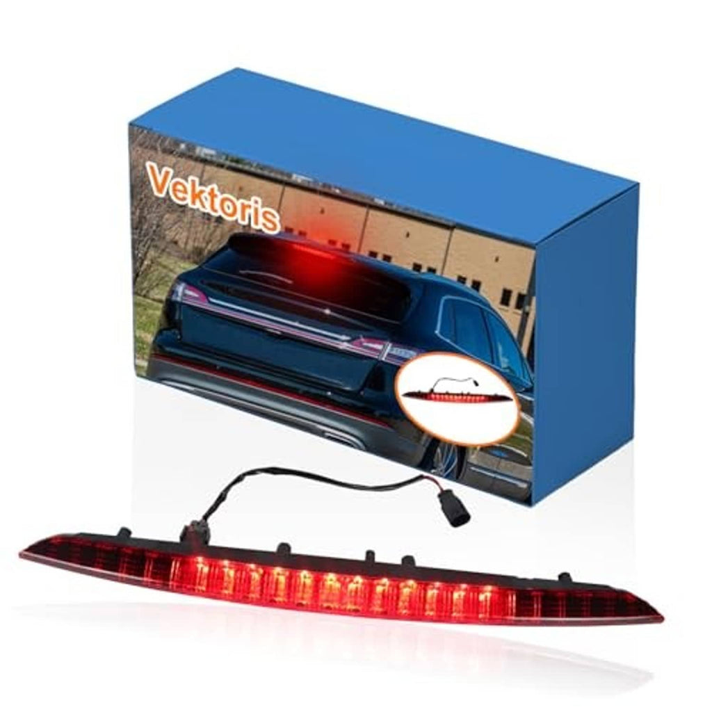 Red LED third brake light bar with long rectangular clear lens and black base