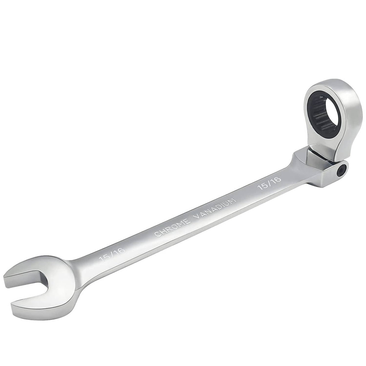 15/16 in flex-head ratcheting combination wrench, silver chrome finish
