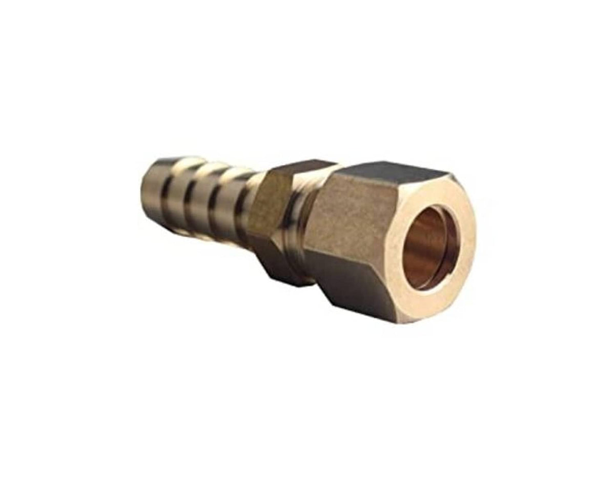 Brass 3/8 compression cooler line fitting with hose-barb outlet
