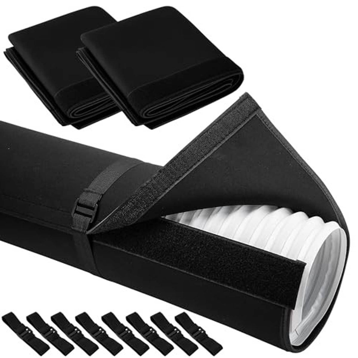 Portable AC hose insulation sleeves with black wrap and white corrugated hose insert