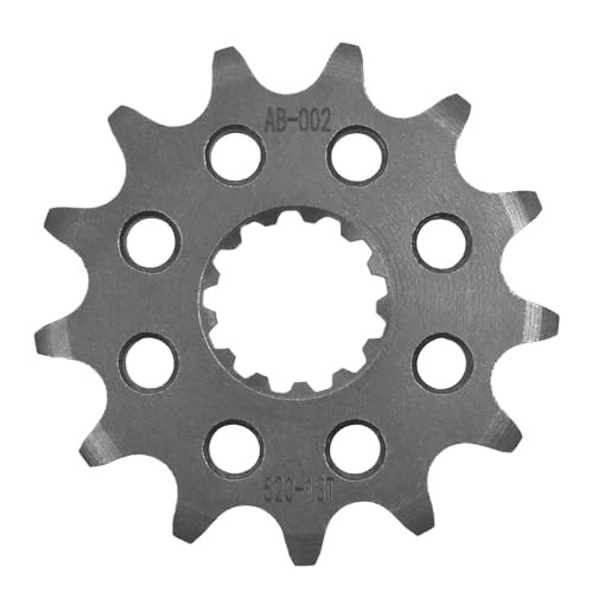 Front sprocket gear, dark steel finish, circular holes around a toothed center